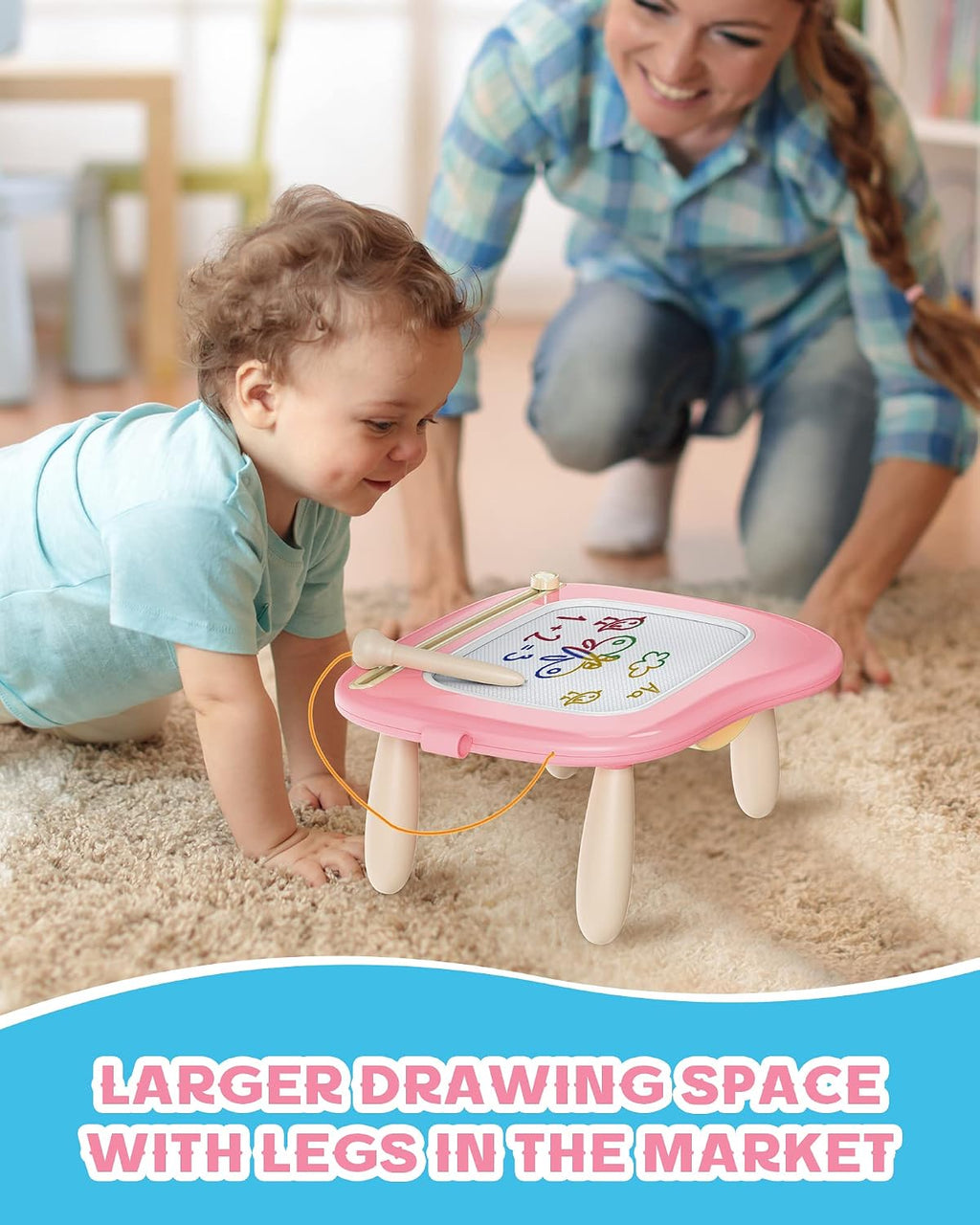 bravokids Toddler Toys, Sturdy Magnetic Drawing Board, Colorful Doodle Sketch Pad Educational Learning Sensory Toy Birthday Gifts for 1 2 3 Years Old Girls Boys (Pink)
