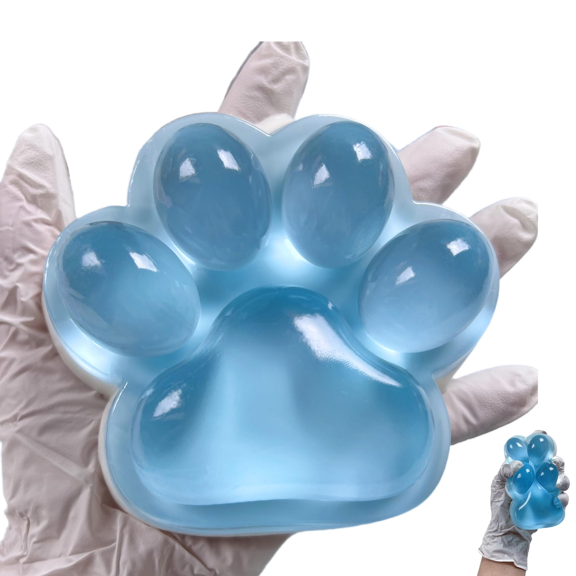 Fufu Big Cat Paw Squishy Toy 5 Inch Sticky Cat Paw Print Squishies Large Transparent Pinch Family Tuba Squishy Clear Jelly Blue Giant Squeeze Toy for Adults Stress Relief (Yuan--Rainbow)