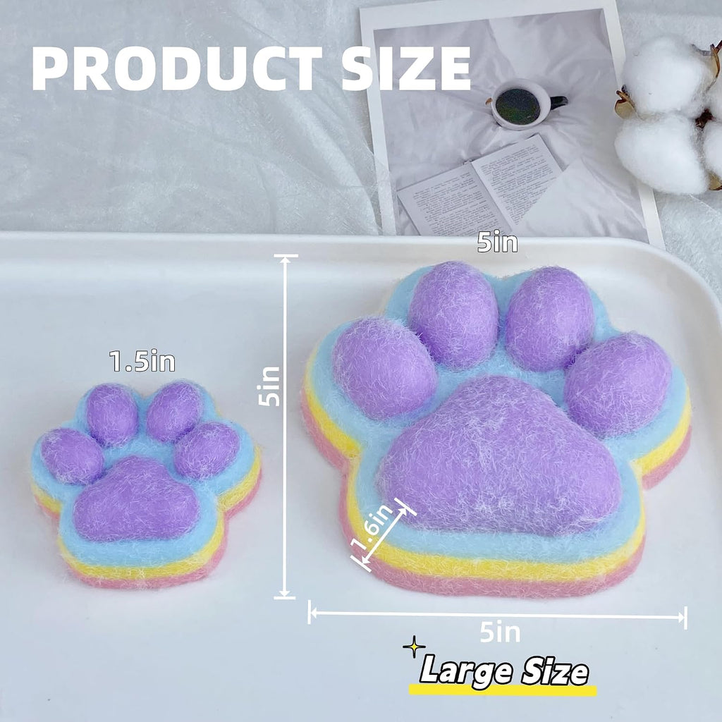 Fufu Big Cat Paw Squishy Toy 5 Inch Sticky Cat Paw Print Squishies Large Transparent Pinch Family Tuba Squishy Clear Jelly Blue Giant Squeeze Toy for Adults Stress Relief (Yuan--Rainbow)