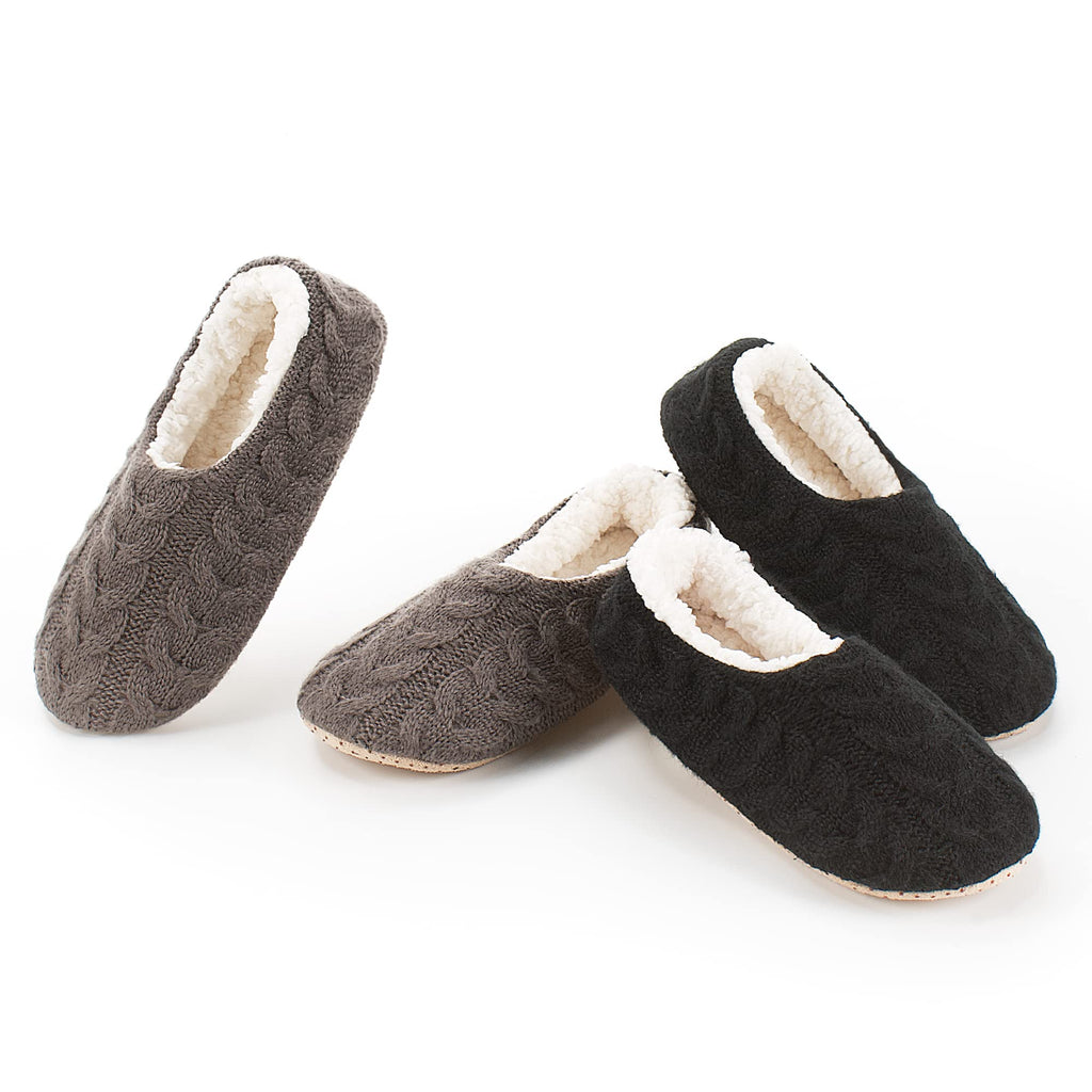 cosyone1997 Womens 2-Pair Knit Slippers Non Slip Slipper Socks | Soft sole, chunky cable texture, sherpa lining, gripper dots, indoor lounge comfort, machine washable
