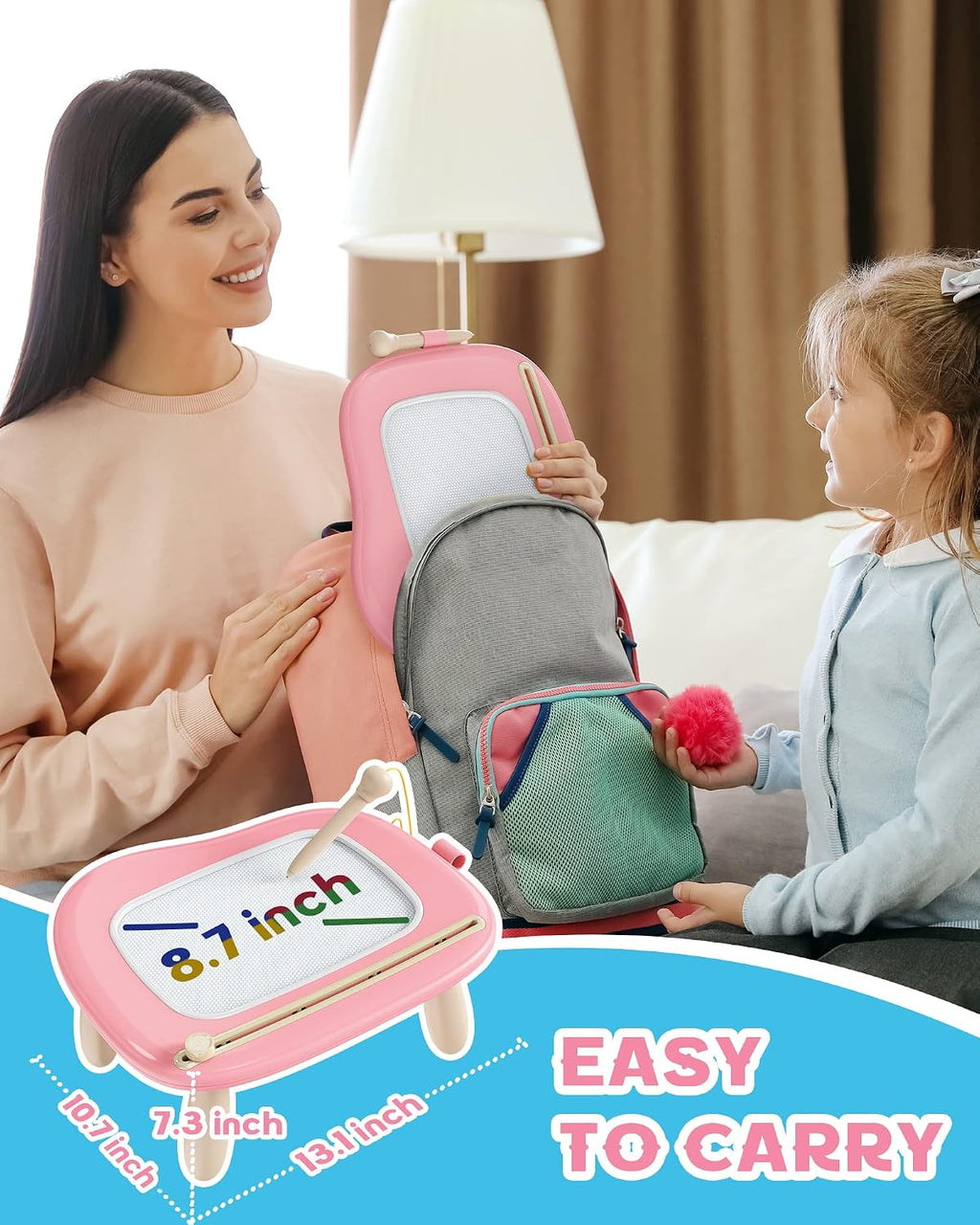 bravokids Toddler Toys, Sturdy Magnetic Drawing Board, Colorful Doodle Sketch Pad Educational Learning Sensory Toy Birthday Gifts for 1 2 3 Years Old Girls Boys (Pink)