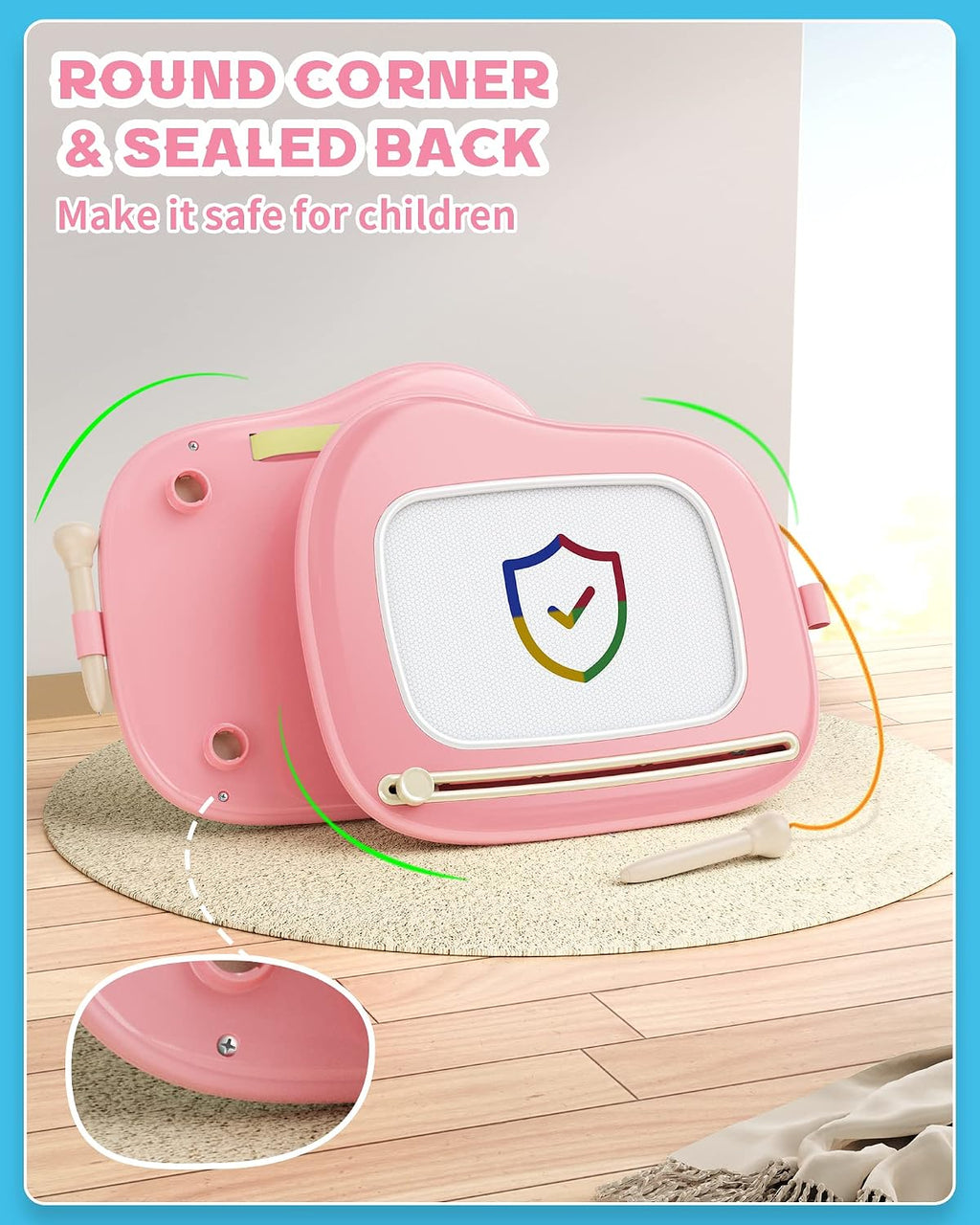 bravokids Toddler Toys, Sturdy Magnetic Drawing Board, Colorful Doodle Sketch Pad Educational Learning Sensory Toy Birthday Gifts for 1 2 3 Years Old Girls Boys (Pink)