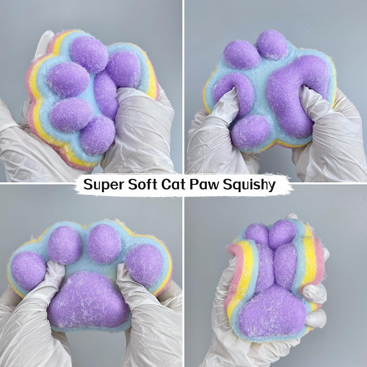 Fufu Big Cat Paw Squishy Toy 5 Inch Sticky Cat Paw Print Squishies Large Transparent Pinch Family Tuba Squishy Clear Jelly Blue Giant Squeeze Toy for Adults Stress Relief (Yuan--Rainbow)
