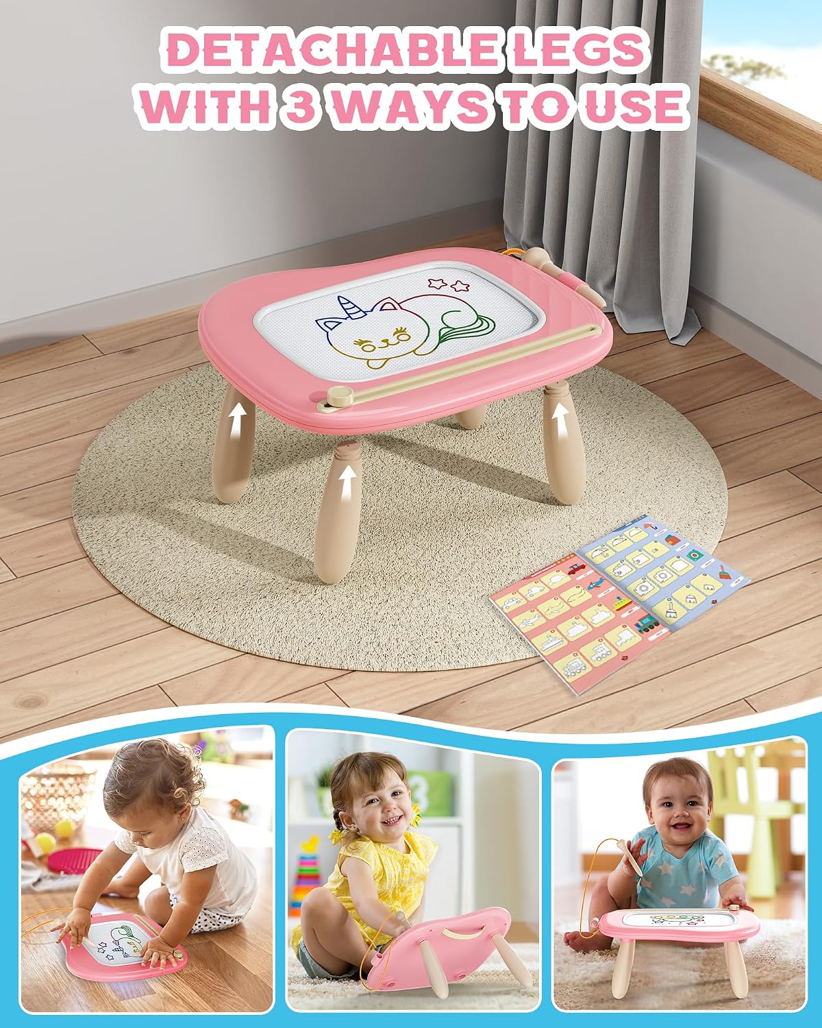 bravokids Toddler Toys, Sturdy Magnetic Drawing Board, Colorful Doodle Sketch Pad Educational Learning Sensory Toy Birthday Gifts for 1 2 3 Years Old Girls Boys (Pink)