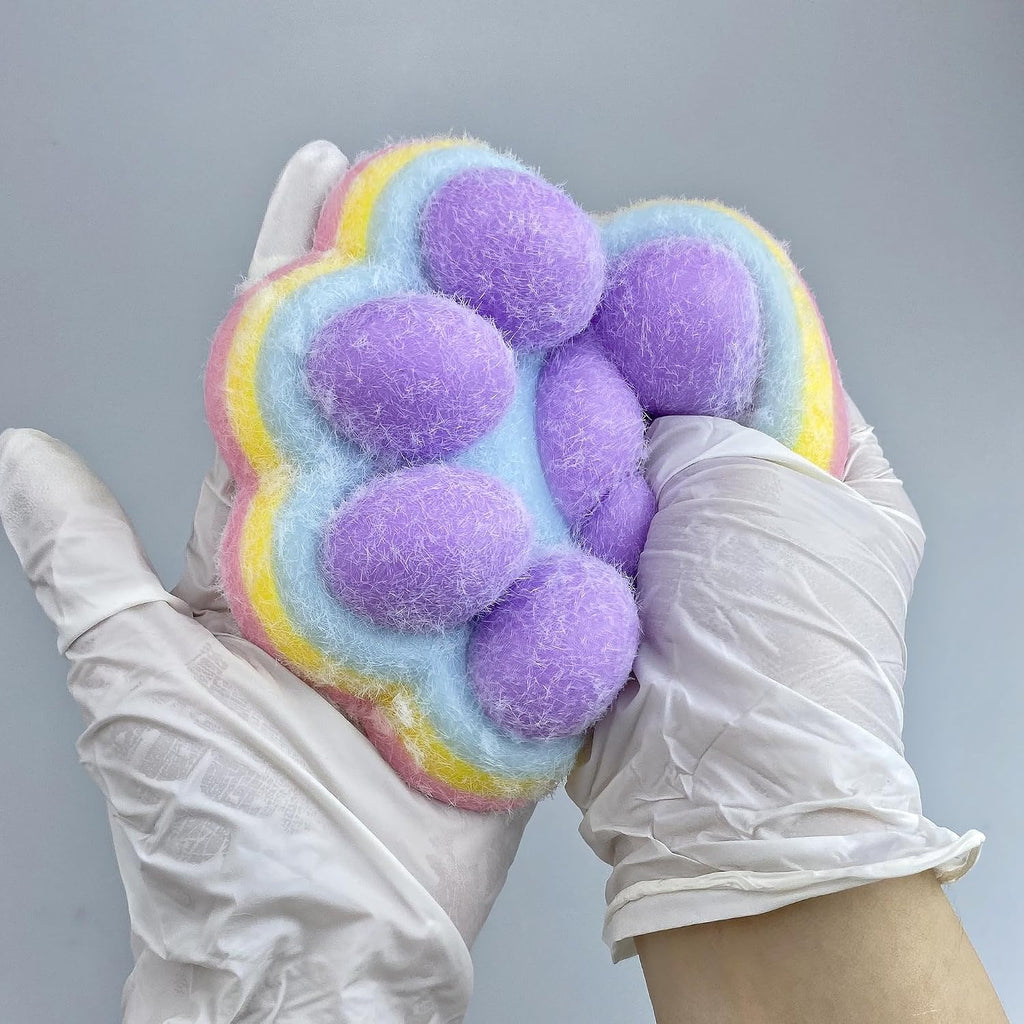 Fufu Big Cat Paw Squishy Toy 5 Inch Sticky Cat Paw Print Squishies Large Transparent Pinch Family Tuba Squishy Clear Jelly Blue Giant Squeeze Toy for Adults Stress Relief (Yuan--Rainbow)