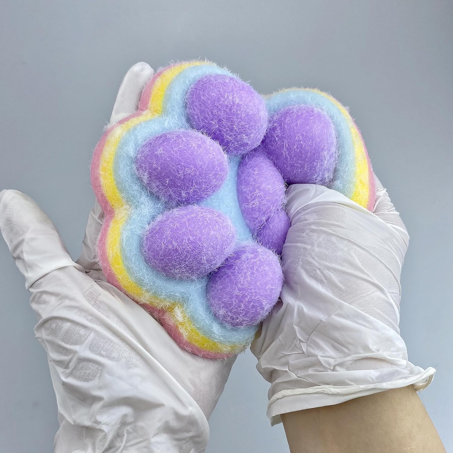 Fufu Big Cat Paw Squishy Toy 5 Inch Sticky Cat Paw Print Squishies Large Transparent Pinch Family Tuba Squishy Clear Jelly Blue Giant Squeeze Toy for Adults Stress Relief (Yuan--Rainbow)