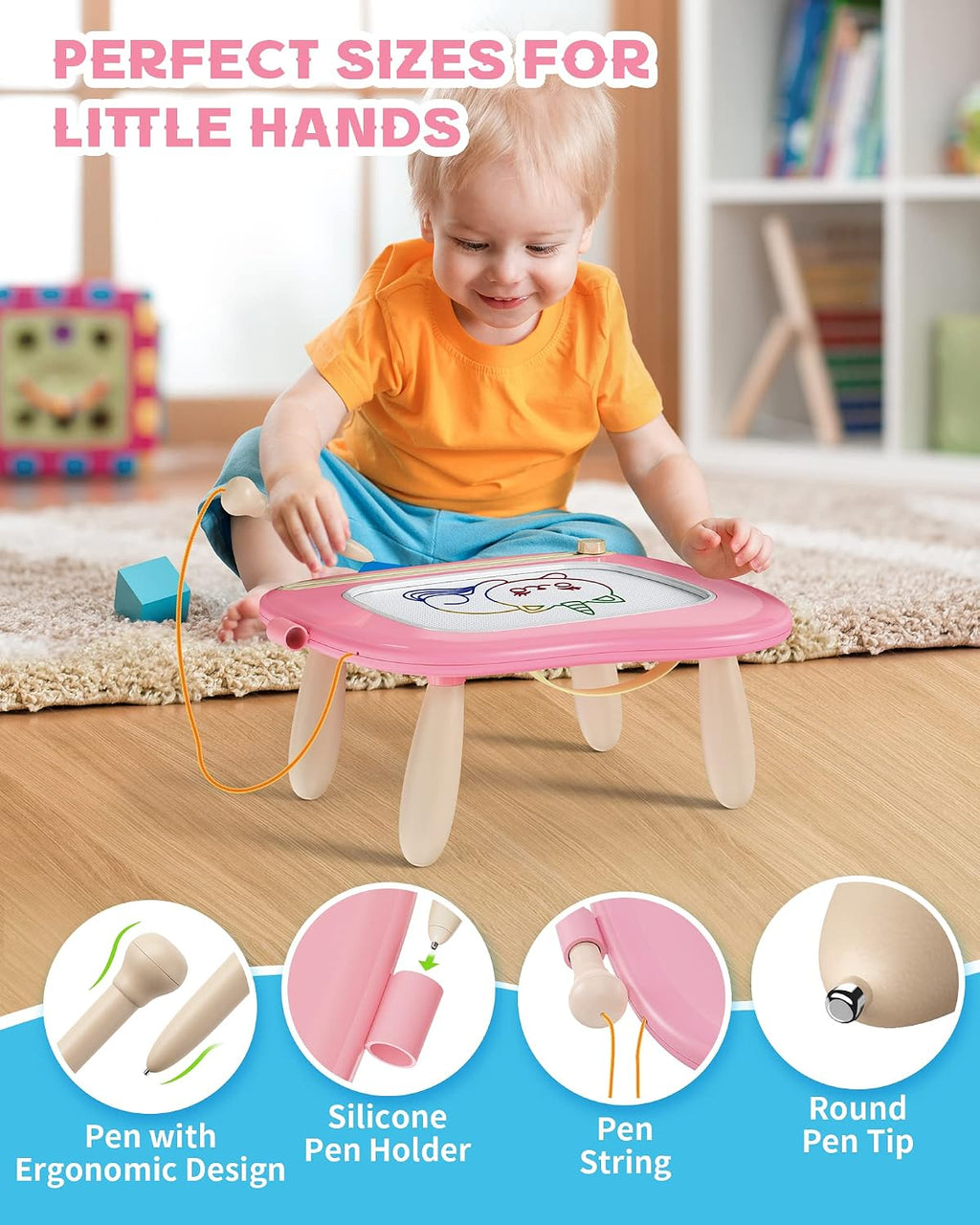 bravokids Toddler Toys, Sturdy Magnetic Drawing Board, Colorful Doodle Sketch Pad Educational Learning Sensory Toy Birthday Gifts for 1 2 3 Years Old Girls Boys (Pink)