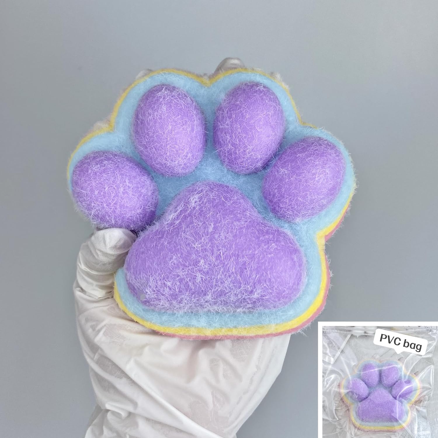 Fufu Big Cat Paw Squishy Toy 5 Inch Sticky Cat Paw Print Squishies Large Transparent Pinch Family Tuba Squishy Clear Jelly Blue Giant Squeeze Toy for Adults Stress Relief (Yuan--Rainbow)