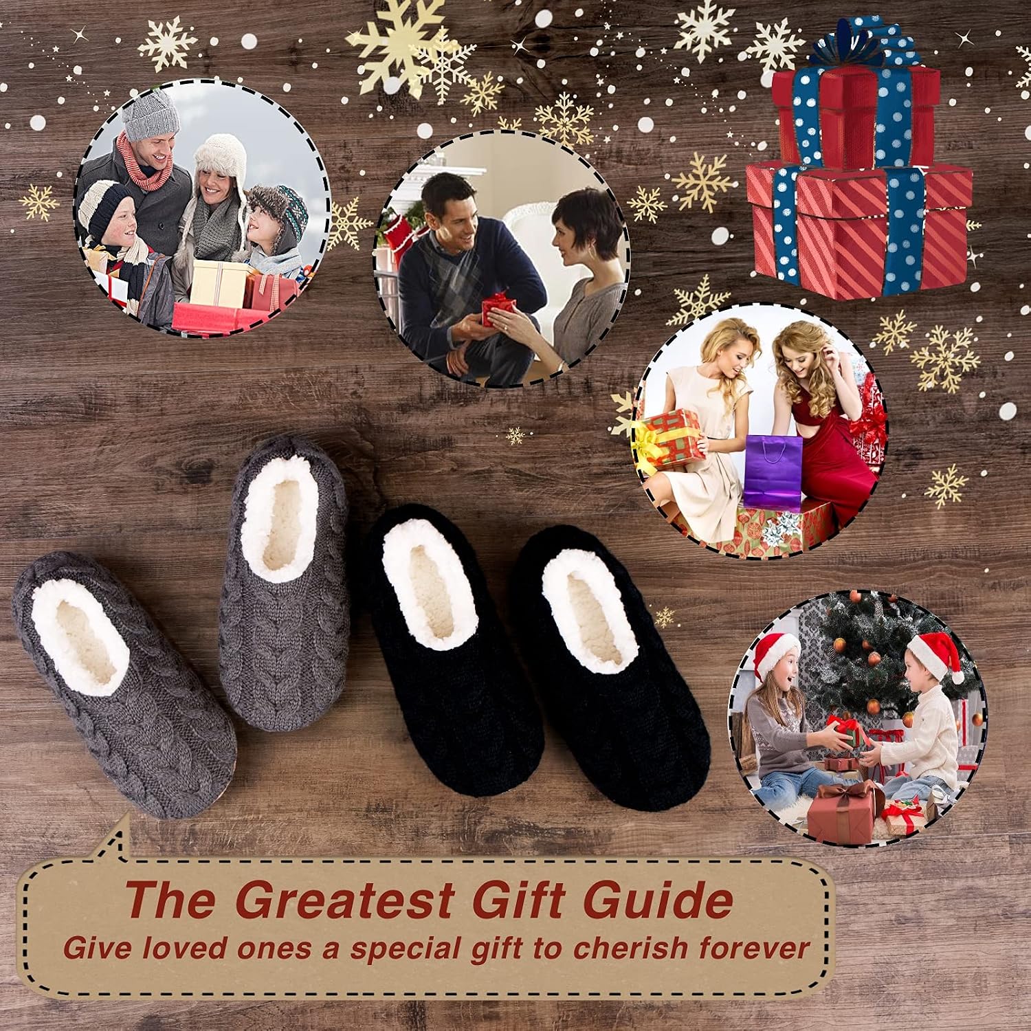 cosyone1997 Womens 2-Pair Knit Slippers Non Slip Slipper Socks | Soft sole, chunky cable texture, sherpa lining, gripper dots, indoor lounge comfort, machine washable