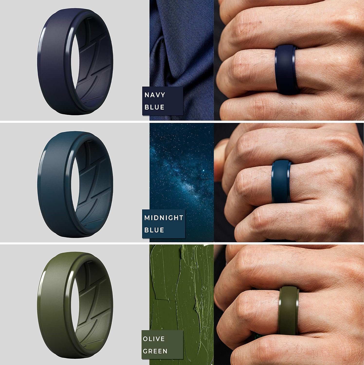 ThunderFit Men's Silicone Rings 10mm Wide 2.5mm Thick Rubber Bands, Breathable, Variety Multipack 1-10